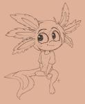 anthro big_eyes biped blush brown_background clothed clothing external_gills gills male simple_background sitting smile solo alec8ter conditional_dnp too_much_caffeine tidbit amphibian axolotl marine mole_salamander salamander 2017 absurd_res hi_res monochrome signature