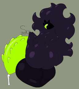 1_eye balls big_balls big_butt big_penis black_balls bodily_fluids butt cum cum_drip dripping eyelashes floating genital_fluids genitals glistening glistening_body glistening_genitalia glistening_penis green_eyes green_penis huge_balls huge_penis hyper hyper_balls hyper_genitalia hyper_penis looking_at_viewer looking_back male nude penis pseudo_hair purple_body shortstack shortstack_male simple_background small_but_hung solo tentacle_hair tentacles wide_hips jaeskyyward glubby_(jaeskyyward) cyclops deity humanoid hi_res adult_(lore)