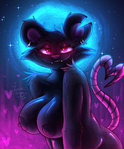 anthro areola bedroom_eyes belly big_breasts big_butt big_nipples breasts butt female fluffy glowing glowing_eyes heart_symbol narrowed_eyes nipples overweight piercing seductive slightly_chubby solo sparkles tail susmisstwisted twisted_siamese epic_games fortnite camille_(fortnite) mammal mouse murid murine rat rodent 5:6 hi_res