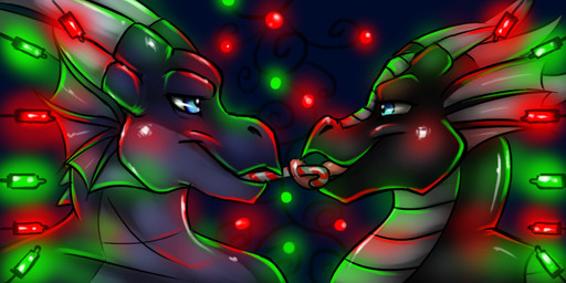 black_body blue_body blue_eyes christmas_decorations christmas_lights duo ear_frill eye_contact frill_(anatomy) glistening glistening_body glistening_eyes grey_body grey_frill looking_at_another male male/male narrowed_eyes side_view simple_background unsigned yaoifairy mythology shunkaha dragon mythological_creature mythological_scalie scalie 2:1