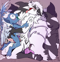 5_fingers 5_toes 9_tails ahegao anal anal_fingering anal_penetration anthro black_ears blue_body blue_feathers blue_hair blue_scales blue_tail blue_wings bodily_fluids cum cum_on_belly cum_on_body cum_on_wings cum_while_penetrated dildo dildo_in_ass dildo_insertion dipstick_tail duo ejaculation erection feathered_wings feathers feet fingering fingers floor from_front_position frottage fur fur_markings genital_fluids genitals grey_background hair heart_eyes heart_symbol holding_back holding_shoulder hot_dogging kneeling kneeling_position light_hair light_wings looking_pleasured male male/male markings multi_tail nude object_in_ass penetrable_sex_toy penetration penile penis penises_touching raised_tail saint_position saliva saliva_string scales seiza sex sex_toy sex_toy_in_ass sex_toy_insertion sharing_penetrable_sex_toy sharing_sex_toy shota side_view simple_background sitting size_difference tail tail_markings tail_tuft toes tongue tongue_out tuft white_body white_fur wings wood wood_floor young young_anthro young_male fuf mythology etis ravynarcadiavalos canid canine dragon fox mammal mythological_creature mythological_scalie scalie archived_source hi_res maleherm_(lore)