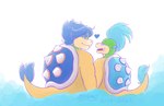 anthro blue_eyebrows blue_eyes blue_hair blue_shell blush bracelet duo eyebrows eyes_closed fangs hair happy heart_symbol jewelry male male/male multicolored_body multicolored_scales open_mouth scales shell simple_background teeth white_background krishmet mario_bros nintendo koopaling larry_koopa ludwig_von_koopa koopa scalie hi_res brother_(lore) brothers_(lore) incest_(lore) sibling_(lore)