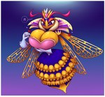 antennae_(anatomy) anthro areola big_breasts border breasts female floating_hands multicolored_body non-mammal_breasts purple_eyes solo white_border wings elfdrago kirby_(series) nintendo queen_sectonia arthropod bee hymenopteran insect hi_res