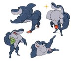 abs anthro biceps bulge butt clothing crush fin flexing food footwear fruit genitals grey_body holding_object looking_at_viewer male melon muscular muscular_anthro muscular_male nipples pecs penis plant pose shoes smile smirk solo teeth underwear analon_(artist) zig_and_sharko sharko fish marine shark hi_res