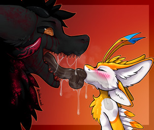 4_ears anthro black_body black_fur blush blush_lines bodily_fluids breath deep_kiss duo extreme_french_kiss eyes_closed feathers french_kissing fur gradient_background horn kissing long_tongue male male/male multi_ear open_mouth orange_eyes saliva saliva_on_tongue saliva_string simple_background size_difference teeth tongue tongue_in_mouth tongue_in_throat white_body white_fur yellow_body yellow_fur vikas suffer_(phantom76) vikas_avali avali wickerbeast hi_res