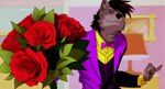 4_fingers anthro biped blue_eyes bouquet bow_tie clothing fingers flower fur grey_body grey_fur holding_flower holding_object inside jacket looking_at_viewer male plant purple_clothing purple_jacket purple_topwear raised_finger raised_pinky rose_(flower) solo topwear ahriman_(artist) soyuzmultfilm well_just_you_wait! volk_(wjyw) canid canine canis mammal wolf 2023 hi_res