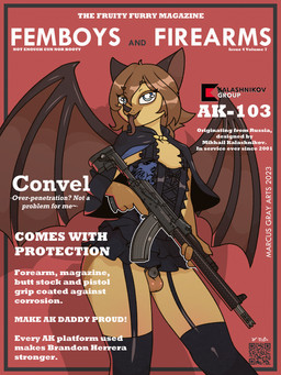 4_fingers ak-103 ak_platform anthro balls chastity_cage chastity_device clothed clothing crossdressing crossdressing_male dress femboy fingers flat_chastity_cage garter_straps genitals holding_object holding_ranged_weapon holding_weapon male no_underwear qr_code ranged_weapon solo text tongue tongue_out trigger_discipline weapon marcus_gray femboys_and_firearms convel_agonicil bat mammal megabat 2023 3:4 cover english_text hi_res magazine_cover meme