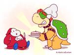 2_frame_animation 4:3 animated anthro bowser cake chef_hat clothing dessert duo eclipticafusion english_text epilepsy_warning food frame_by_frame gourmet_guy hair hat headgear headwear horn koopa male mario_bros nintendo red_hair scalie shell short_playtime shyguy signature sitting smile text toony