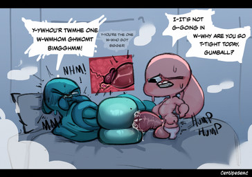 age_difference anal anthro balls bed big_balls big_butt big_penis bite biting_own_tail blue_body blue_ears blue_fur blue_tail blush blush_lines bodily_fluids butt clenched_teeth clothing dialogue duo ears_down erection eyebrows eyelashes fangs female footwear fur furniture genitals gynomorph gynomorph/male huge_penis humanoid_genitalia humanoid_penis internal internal_anal intersex intersex/male large_penetration loli long_ears long_tail male male_penetrated mole_on_butt nipples nude one_eye_closed penetration penis pillow pink_body pink_ears pink_fur pivoted_ears prostate prostate_with_heart red_nose size_difference small_but_hung socks sweat tail tail_bite tail_in_mouth teeth text thick_eyebrows thick_penis young young_anthro young_but_hung young_gynomorph young_intersex young_male centipedemc cartoon_network the_amazing_world_of_gumball anais_watterson gumball_watterson domestic_cat felid feline felis lagomorph leporid mammal rabbit english_text greyscale monochrome brother_(lore) brother_and_sister_(lore) incest_(lore) sibling_(lore) sister_(lore)