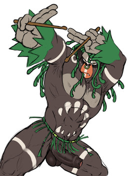 5_fingers armpit_hair balls body_hair brown_balls brown_penis darkened_balls darkened_genitalia darkened_penis determined dreadlocks drumming_stick facial_piercing fingers foreskin fur fur_markings furrowed_eyebrows genitals humanoid_genitalia humanoid_penis male markings muscular muscular_male nose_piercing nose_ring penis percussion_mallet piercing pose ring_piercing septum_piercing septum_ring skull_(marking) solo tribal tribal_markings tush_(artist) nintendo pokemon generation_8_pokemon mammal pokemon_(species) primate rillaboom absurd_res hi_res