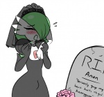 bodily_fluids bulge clothed clothing crossdressing femboy grave green_lips lips lipstick makeup male not_furry simple_background solo tears text sealguy nintendo pokemon gardevoir generation_3_pokemon pokemon_(species) english_text