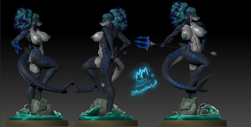 abs anthro areola barbell_piercing big_breasts biped breasts butt ear_piercing ear_ring facial_piercing female female_anthro figurine fin glistening glistening_abs glistening_breasts hair holding_object holding_weapon huge_breasts looking_at_viewer melee_weapon muscular muscular_female nipple_barbell nipple_piercing nipples non-mammal_breasts non-mammal_ears non-mammal_nipples nose_piercing nose_ring nude piercing polearm ring_piercing sculpture seaside septum_piercing septum_ring shark_tail smile solo tail thick_thighs trident weapon morgan_morningstar finfoka_starman aquatic fish shark 3d_(artwork) digital_media_(artwork)