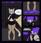 blind cape clothing comic_panel cosplay dialogue disability dripping fishnet_clothing fishnet_legwear flashlight genitals imminent_transformation latex legwear tentacles text crizostar sora_(tehkey) melting_clothes absurd_res comic english_text hi_res