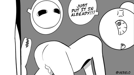 admiring angry aroused belly big_butt big_dom_small_sub black_heart bubble_butt butt desperation dialogue doggystyle dominant duo from_behind_position galua_(versus) genitals heart_symbol madalan male male/male open_mouth penis round_head sex size_difference small_penis speech_bubble standing standing_doggystyle uki_(versus) waiting white_body verelo versus_(manga) alien alien_humanoid humanoid 16:9 comic hi_res monochrome widescreen