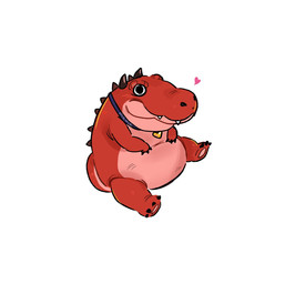 anthro belly chibi collar heart_symbol horn male overweight red_body sitting smile solo darlingdct3 marvel marvel_rivals moon_girl_and_devil_dinosaur devil_dinosaur_(moon_girl_and_devil_dinosaur) dinosaur prehistoric_species reptile scalie hi_res