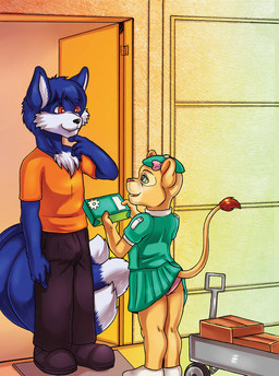 age_difference anthro anthrofied blue_body blue_fur bulge clothed clothing cookie duo erection erection_under_clothing female food fur male multi_tail older_male panties raised_tail red_eyes tail underwear upskirt young young_anthro younger_female dktorzi disney girl_scout the_lion_king nala_(the_lion_king) canid canine felid fox lion mammal pantherine source_request