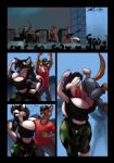 anthro big_breasts breast_vore breasts clothed clothing expansion female female_pred group head_first huge_breasts hyper hyper_breasts male male_prey midriff partially_inside same_size_vore unusual_vore vore wide_hips robomax christy_(labbeh) jade_(labbeh) labbeh canid canine mammal comic hi_res