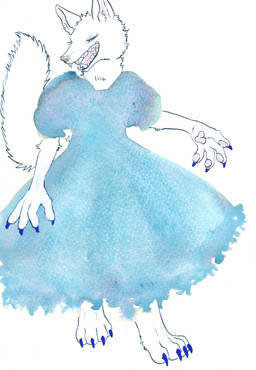 anthro claws clothed clothing colored_nails dress female fur nails open_mouth paws simple_background smile solo tail teeth white_background white_body white_fur kyokyota canid canine canis mammal wolf 2022 absurd_res hi_res painting_(artwork) traditional_media_(artwork) watercolor_(artwork)