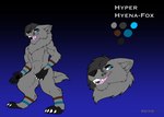 4_toes 5_fingers anthro black_nose claws fangs feet finger_claws fingers fur grey_body grey_fur hair hair_over_eye male open_mouth sharp_teeth solo teeth toe_claws toes reiyo_(sheplord) reiyoyote canid canine fox hybrid hyena mammal absurd_res hi_res model_sheet