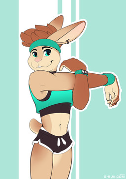 5_fingers anthro black_bottomwear black_clothing black_eyebrows black_shorts black_topwear bottomwear brown_hair buckteeth bulge clothed clothing countershade_face countershade_torso countershading ear_piercing ear_ring eyebrows fingers fur green_clothing green_eyes green_topwear hair hotpants male midriff multicolored_bottomwear multicolored_clothing multicolored_shorts navel piercing pink_nose ring_piercing short_tail shorts simple_background solo tail tan_body tan_countershading tan_fur teeth topwear two_tone_bottomwear two_tone_clothing two_tone_shorts white_bottomwear white_clothing white_shorts shiuk lagomorph leporid mammal rabbit absurd_res hi_res