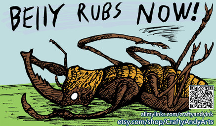 6_legs ambiguous_feral ambiguous_gender antennae_(anatomy) arthropod_abdomen belly brown_body demanding feral grass humor insectophilia laying_pose lying lying_on_ground mandibles multi_limb on_back on_ground plant qr_code tan_body text what white_eyes why craftyandy arthropod beetle insect rhinoceros_beetle scarabaeid absurd_res english_text hi_res