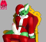 anthro balls big_balls big_penis biped black_clothing christmas_clothing christmas_headwear clothing costume erection fur genitals green_body green_ears green_eyes green_fur green_hair hair hat headgear headwear holidays humanoid_genitalia humanoid_penis looking_at_viewer male penis pink_penis red_clothing santa_clothing santa_costume santa_hat sitting solo white_balls white_body white_clothing white_ears white_fur white_penis yellow_clothing succubusbnny christmas cesar_(cesaroma71) canid canine canis mammal wolf 2021 absurd_res hi_res signature