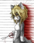 amber_eyes anthro breasts female multi_nipple nipples nude scissors solo tail koishi_chikasa domestic_cat felid feline felis mammal sketch