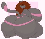 anthro big_breasts big_butt breasts brown_body brown_fur butt butt_focus eyewear female fur glasses grey_body grey_fur huge_breasts huge_butt hyper hyper_butt pink_ribbon ribbons solo toony raccoonuki ribbons_(bradythewwefan) domestic_cat felid feline felis mammal absurd_res hi_res nonbinary_(lore)