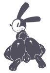 anthro anus balls big_butt black_balls black_body black_eyes black_fur black_penis bubble_butt butt disney fur genitals hi_res huge_butt kneeling lagomorph leporid looking_back male mammal oswald_the_lucky_rabbit penis rabbit saltomo simple_background smile smiling_at_viewer solo tail thick_thighs white_background white_body white_fur