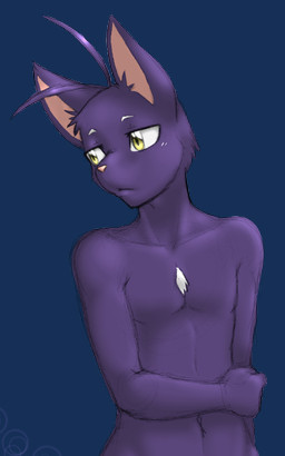 anthro chest_tuft fur looking_away male navel nude purple_body purple_fur solo standing tuft yellow_eyes nukde morenatsu shin_kuroi domestic_cat felid feline felis mammal 2015 alpha_channel digital_media_(artwork)