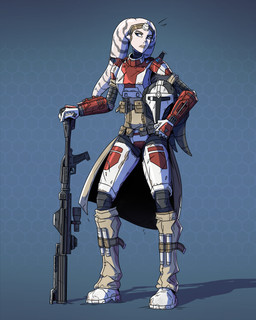 blue_eyes clothed clothing dc-15_blaster_rifle eyebrows eyelashes feet female gun lekku_(anatomy) mandalorian_armor mandalorian_helmet not_furry ranged_weapon rifle smooth_skin solo weapon white_body white_skin armynblaster star_wars valera_shadowpaw alien alien_humanoid humanoid twi'lek 4:5 absurd_res hi_res