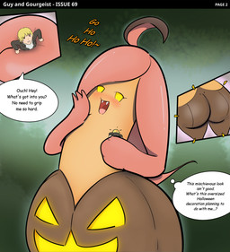 big_butt bottom_heavy butt dialogue dominant dominant_female duo female feral food forest fruit hair hair_hand holding_person humor larger_female macro male male/female male_human plant size_difference smaller_human smaller_male speech_bubble text thick_thighs tree wide_hips booleanfreeze nintendo pokemon elemental_creature flora_fauna food_creature generation_6_pokemon gourgeist human living_fruit mammal pokemon_(species) hi_res