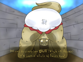 ambiguous_gender anthro clean_diaper clothed clothing diaper diaper_stuffing duo extreme_size_difference feet inside_clothing inside_diaper micro micro_in_clothing micro_in_diaper size_difference tail text trapped trapped_in_clothing wearing_diaper inactivelime scalie 4:3 digital_media_(artwork) english_text hi_res