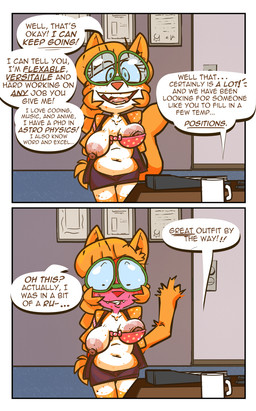 anthro areola areola_slip belly big_breasts bottomwear bra braided_hair braided_ponytail breasts business businesswear clothing degree dialogue duo embarrassed exposed_breasts eyelashes eyewear female flustered freckled_arms freckled_belly freckled_breasts freckled_chest freckled_face freckled_hips freckled_legs freckled_shoulders freckled_thighs freckles fur glasses green_eyes green_eyewear green_glasses hair job_interview male navel nipple_slip office office_clothing offscreen_character offscreen_male orange_body orange_fur orange_hair orange_spots partially_clothed_anthro partially_clothed_female polka_dot_bra polka_dots ponytail purple_bottomwear purple_clothing purple_shirt purple_skirt purple_topwear sharp_teeth shirt skirt slightly_chubby speech_bubble spots surprised teeth text topwear underwear wearing_glasses white_spots scott_ramsoomair vglewds vg_cats april_(vg_cats) domestic_cat felid feline felis mammal comic english_text hi_res