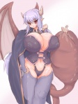 arumaeruma big_breasts blue_hair blush breasts camel_toe cape clothing female female_pred hair horn jewelry legwear long_hair membrane_(anatomy) membranous_wings monster_girl_(genre) navel necklace nipple_outline not_furry red_eyes solo tail tail_fetish tail_mouth tail_play tail_vore tattoo thigh_highs unusual_anatomy unusual_tail unusual_vore vore white_hair wings 57mm monster_girl_quest alma_elma demon humanoid 3:4