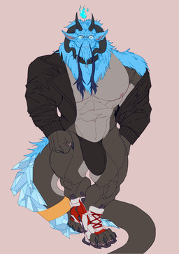 2_horns ankh anthro approaching athletic_wear barazoku bell bodily_fluids body_hair bulge clothing collar curved_horn denim denim_clothing denim_jacket denim_topwear dominant dominant_male dragon_ears eyewear fire_wisp flower footwear fur glasses horn ice ice_claws jacket lich_dragon long_tail lying male mane markings monotone_background muscular muscular_top nipple_slip pecs plant pose rose_bell shirt shoes simple_background slightly_chubby smile smirk sneakers solo sweat tail thong topwear underwear walking_towards_viewer whiskers demitiger1 mythology gorgollnia dracolich dragon eastern_dragon elemental_creature elemental_dragon furred_dragon furred_scalie human humanoid ice_dragon lich mammal mythological_creature mythological_scalie scalie undead absurd_res hi_res father_(lore) parent_(lore)