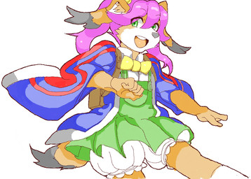 anthro backpack clothed clothing dress female green_eyes hair jacket kemono open_mouth open_smile pink_hair school_bag smile solo topwear hamada_(artist) cyberconnect2 little_tail_bronx mamoru-kun_(series) matoi-chan_(mamoru-kun) canid caninu mammal 2011 japanese_description