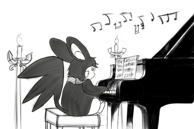 black_body black_fur candle feral fur grand_piano keyboard_instrument male membrane_(anatomy) music musical_instrument musical_note musical_symbol piano playing_music playing_piano scarf sheet_music sitting symbol white_body white_fur yellow_body yellow_cheeks yellow_fur moofers-mufa nintendo pokemon pokemon_mystery_dungeon spike_chunsoft emolga generation_5_pokemon mammal pokemon_(species) rodent sciurid monochrome