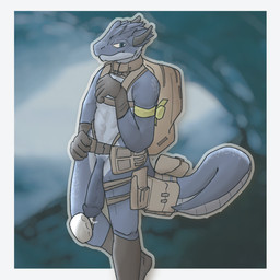 anthro backpack belt bodily_fluids border clothing dripping flaccid footwear gear genital_fluids genitals gloves handwear harness horn male outline penis photo_background precum precum_drip socks solo standing tail_harness white_border cynalite scalie 1:1 hi_res mixed_media photography_(artwork)
