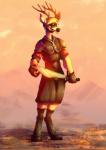 anthro antlers armor clothed clothing gloves handwear horn male melee_weapon simple_background solo sword weapon thedawner fallout microsoft legion deer mammal mule_deer new_world_deer absurd_res hi_res huge_filesize