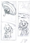 anthro crater gesture hand_gesture male moon open_mouth outside shadow smile solo spacecraft spacesuit sun v_sign vehicle ayato albert_lupine canid canine canis mammal wolf black_and_white hi_res monochrome sketch traditional_media_(artwork)