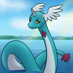 blue_body cheek_markings countershading facial_markings feathered_wings feathers feral gem head_markings horn markings red_markings serpentine unicorn_horn white_body wings yellow_eyes zippuzzle nintendo pokemon fan_character gwini_(gyro) dragonair generation_1_pokemon pokemon_(species) 1:1