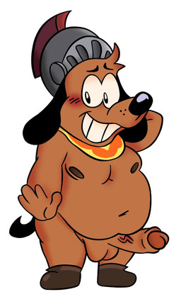 anthro armor balls belly blush boots brown_body brown_fur clothing embarrassed footwear foreskin fur genitals headgear headwear helmet male navel nipples overweight overweight_male penis retracted_foreskin shoes slightly_chubby slightly_chubby_male smile solo tail vein veiny_penis shockletic puppy_guard russell_(puppy_guard) canid canine canis domestic_dog mammal