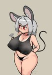 big_breasts blush blush_lines bra breasts cleavage clothed clothing erect_nipples female grey_hair hair huge_breasts looking_aside navel nipples panties red_eyes short_hair short_stack simple_background solo standing tail text thick_thighs underwear wide_hips zedrin asian_mythology east_asian_mythology japanese_mythology mythology touhou nazrin animal_humanoid humanoid mammal mammal_humanoid murid murid_humanoid murine murine_humanoid rat_humanoid rodent rodent_humanoid yokai 2024 hi_res signature