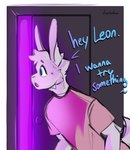 anthro clothing fur male pink_clothing pink_shirt pink_topwear shirt solo spying surprised_expression topwear white_body white_fur droptopdawn i_think_i_like_you sky_(i_think_i_like_you) lagomorph leporid mammal rabbit hi_res