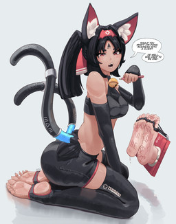 ambiguous_gender barefoot bdsm black_hair bondage bound clothed clothing duo fangs feet female female_humanoid foot_fetish foot_focus foot_lick foot_play glistening glistening_eyes hair humanoid_feet inner_ear_fluff kneeling licking looking_at_viewer open_mouth plantigrade red_eyes restraints side_view simple_background solo_focus stocks tail tan_body tan_skin teeth tickle_torture tickling toe_restraints toes toes_tied tongue tuft white_inner_ear_fluff rz54 asian_mythology east_asian_mythology japanese_mythology mihoyo mythology zenless_zone_zero nekomiya_mana animal_humanoid cat_humanoid felid felid_humanoid feline feline_humanoid humanoid mammal mammal_humanoid nekomata yokai absurd_res hi_res