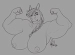 2022 anthro biceps big_breasts big_muscles big_nipples braided_hair braided_ponytail breasts bust_portrait dated digital_media_(artwork) equid equine eyebrows eyelashes female fingernails fingers fist flexing flexing_bicep flexing_both_biceps flexing_muscles freyja_(hrossavit) glistening glistening_eyes hair hi_res horse huge_muscles looking_at_viewer mammal mouth_closed muscular muscular_anthro muscular_arms muscular_female nails nipples nude ponytail portrait puffy_nipples redpixie signature sketch smile solo thick_eyebrows thick_eyelashes three-quarter_view