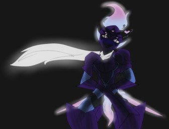 armor black_background black_body blue_body fire genitals glowing glowing_eyes glowing_genitalia glowing_penis hands_behind_back head_tilt heart_eyes heart_symbol kneeling knight looking_at_viewer male penis presenting presenting_penis purple_body scarf simple_background solo warrior white_scarf lewdaesthetics nintendo pokemon angel_(lewdaesthetics) fan_character ceruledge generation_9_pokemon ghost pokemon_(species) spirit hi_res