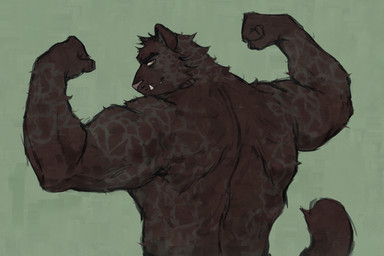 anthro black_body black_fur clothed clothing flexing fur looking_at_viewer male male_anthro manly markings melanistic muscular muscular_male paws simple_background smile solo spots topless topless_anthro topless_male dreff ramzes felid feline felis jaguar mammal pantherine 3:2 absurd_res hi_res