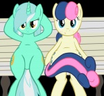 bench blush duo female horn on_bench sitting tail wings tg-0 friendship_is_magic hasbro my_little_pony mythology bonbon_(mlp) lyra_heartstrings_(mlp) earth_pony equid equine horse mammal mythological_creature mythological_equine pony unicorn absurd_res alpha_channel hi_res